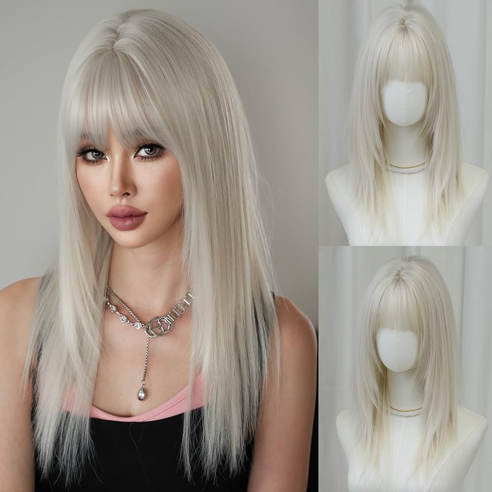 Amazon.com : 7JHH WIGS Long Straight Silver White Synthetic